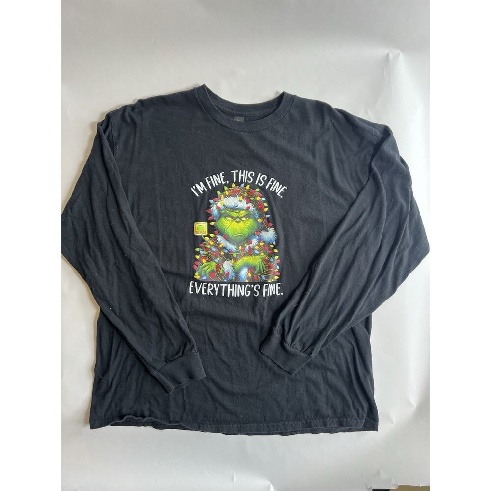 Gildan Heavy Cotton Men’s XL Black Long Sleeve Crew Neck Grinch Graphic Tee